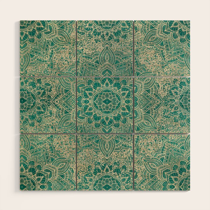 Azure teal Boho Jewel Mandala Wood Wall Art Gallery Image 1