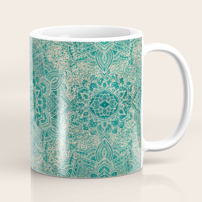 Azure teal Boho Jewel Mandala Coffee Mug Gallery Image 1