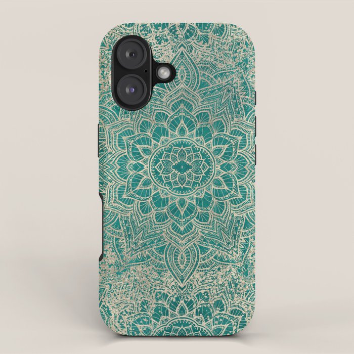 Azure teal Boho Jewel Mandala iPhone Case Gallery Image 1