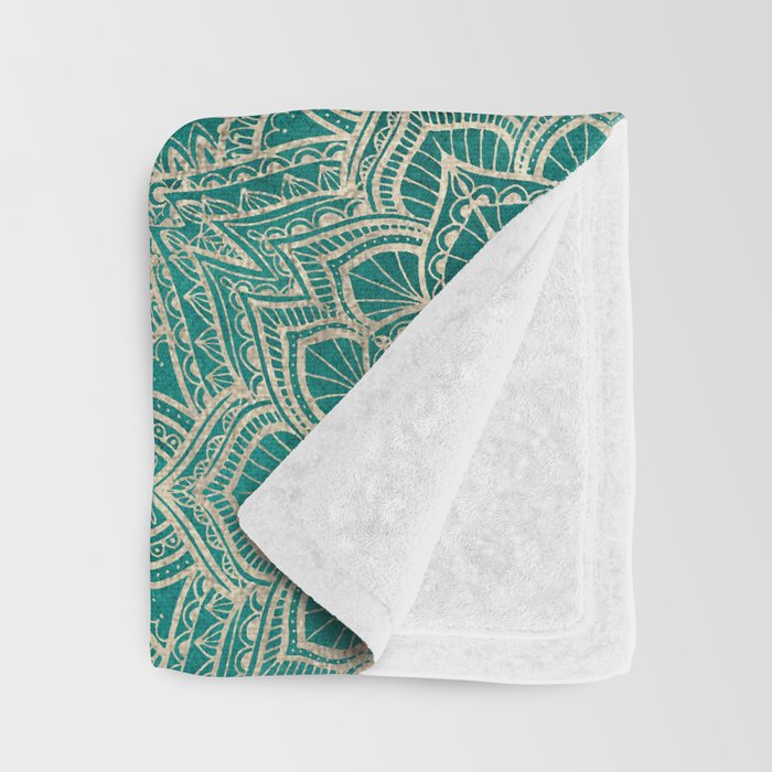 Azure teal Boho Jewel Mandala Throw Blanket Gallery Image 3