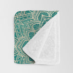 Azure teal Boho Jewel Mandala Throw Blanket Gallery Image 3