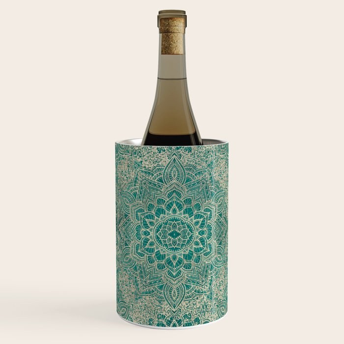 Azure teal Boho Jewel Mandala Wine Chiller Gallery Image 1