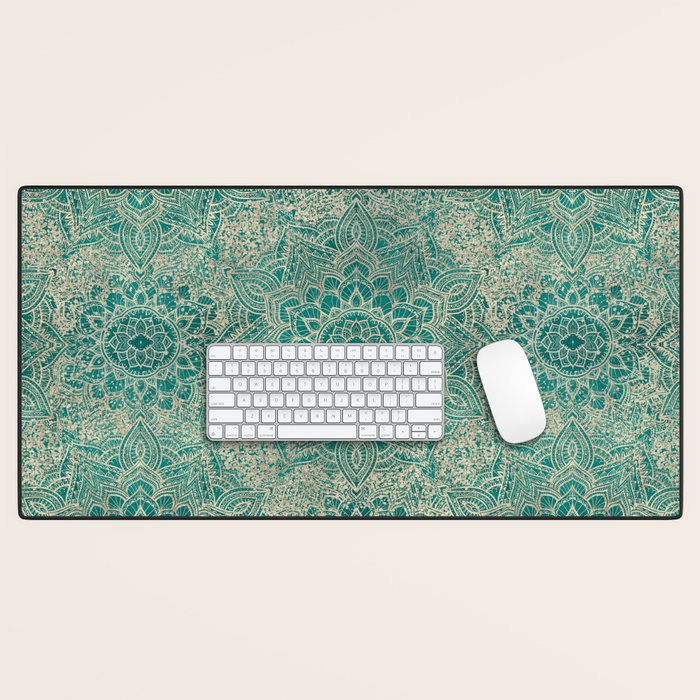 Azure teal Boho Jewel Mandala Desk Mat Gallery Image 1