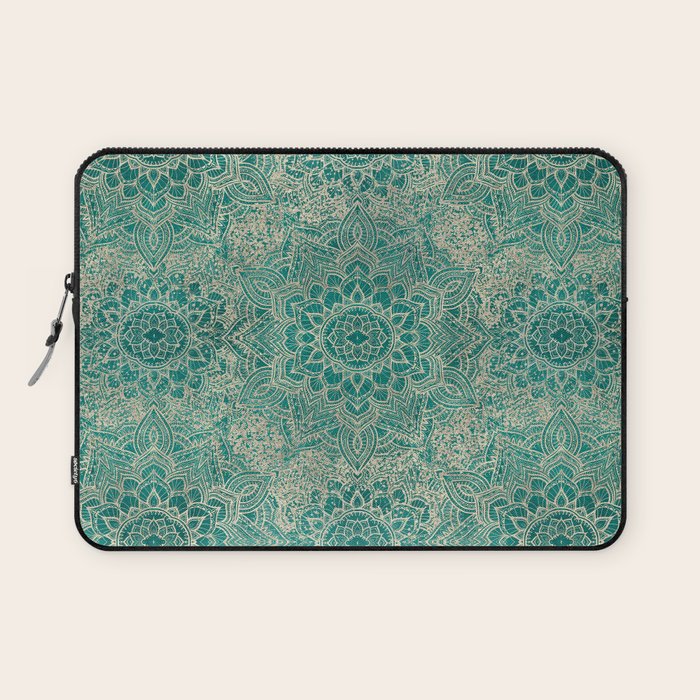 Azure teal Boho Jewel Mandala Laptop Sleeve Gallery Image 1