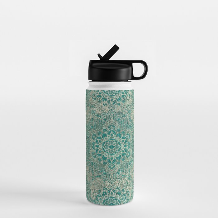 Azure teal Boho Jewel Mandala Water Bottle Gallery Image 1
