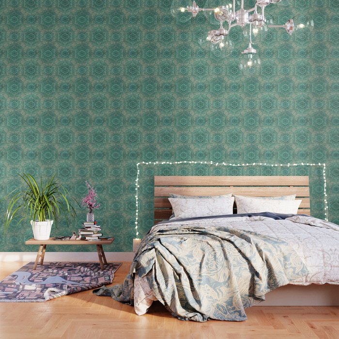 Azure teal Boho Jewel Mandala Wallpaper Gallery Image 3