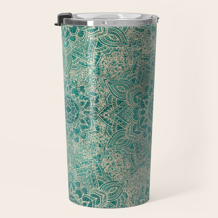 Azure teal Boho Jewel Mandala Travel Mug Gallery Image 3