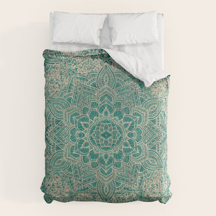 Azure teal Boho Jewel Mandala Comforter Gallery Image 6
