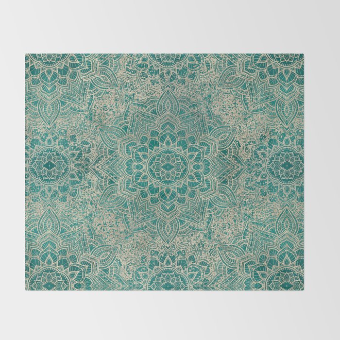 Azure teal Boho Jewel Mandala Throw Blanket Gallery Image 2