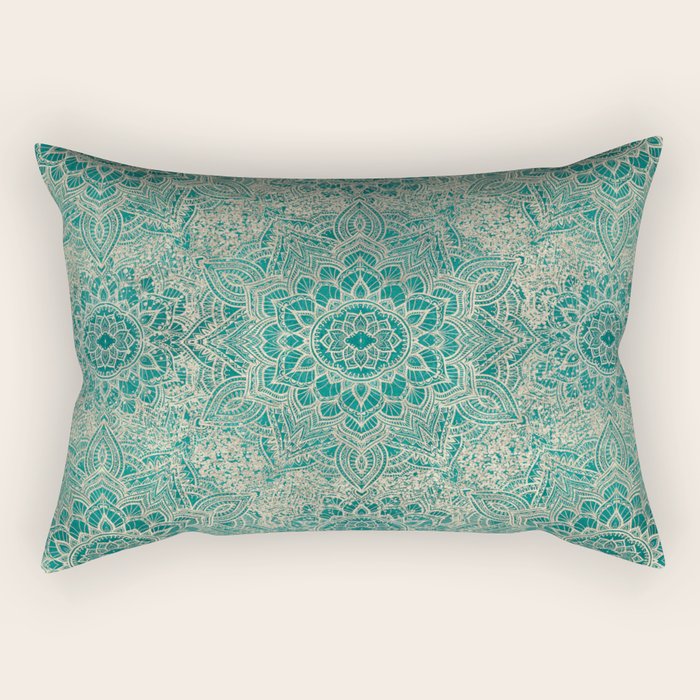 Azure teal Boho Jewel Mandala Rectangular Pillow Gallery Image 2
