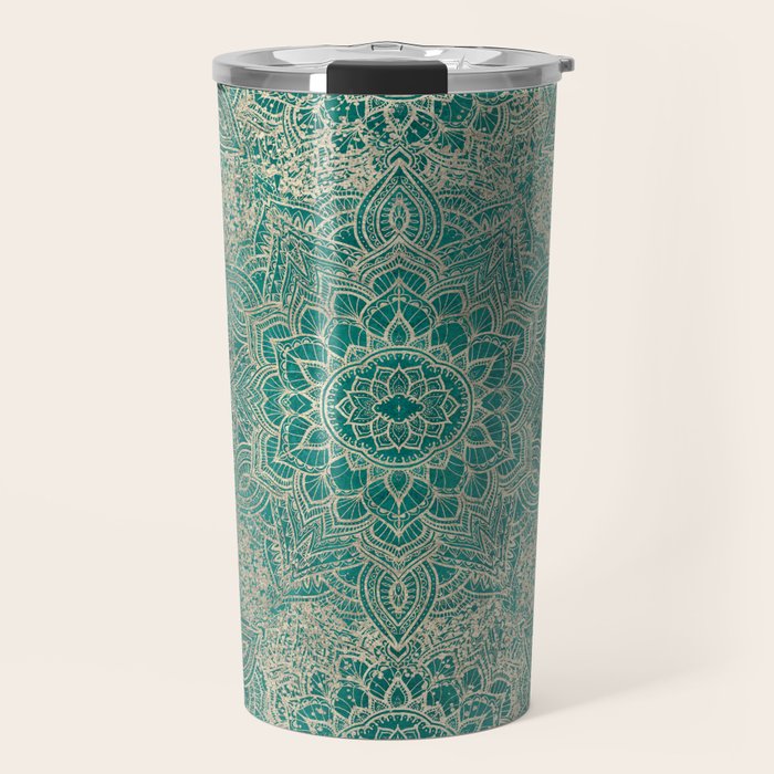 Azure teal Boho Jewel Mandala Travel Mug Gallery Image 1