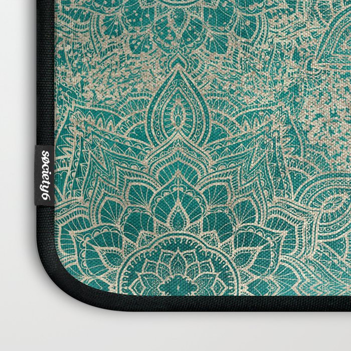 Azure teal Boho Jewel Mandala Laptop Sleeve Gallery Image 3