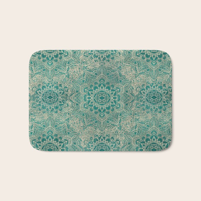 Azure teal Boho Jewel Mandala Bath Mat Gallery Image 1