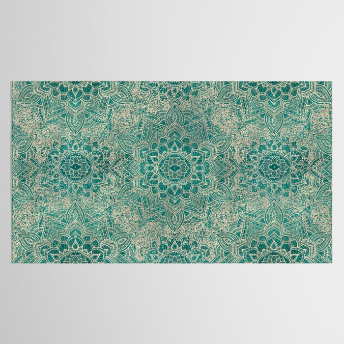 Azure teal Boho Jewel Mandala Tablecloth Gallery Image 2