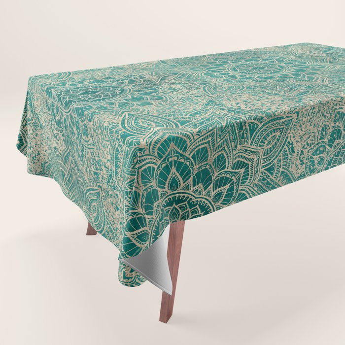 Azure teal Boho Jewel Mandala Tablecloth Gallery Image 1