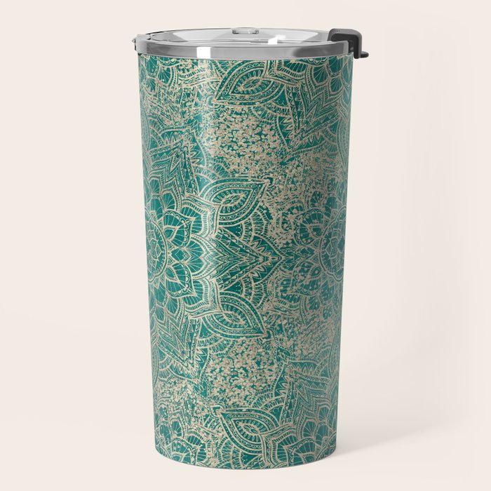 Azure teal Boho Jewel Mandala Travel Mug Gallery Image 2