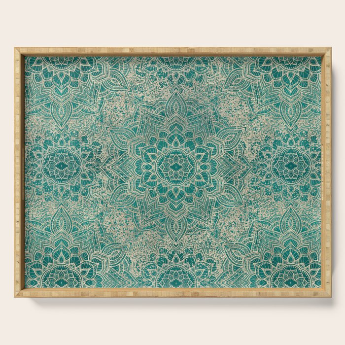 Azure teal Boho Jewel Mandala Serving Tray Gallery Image 1