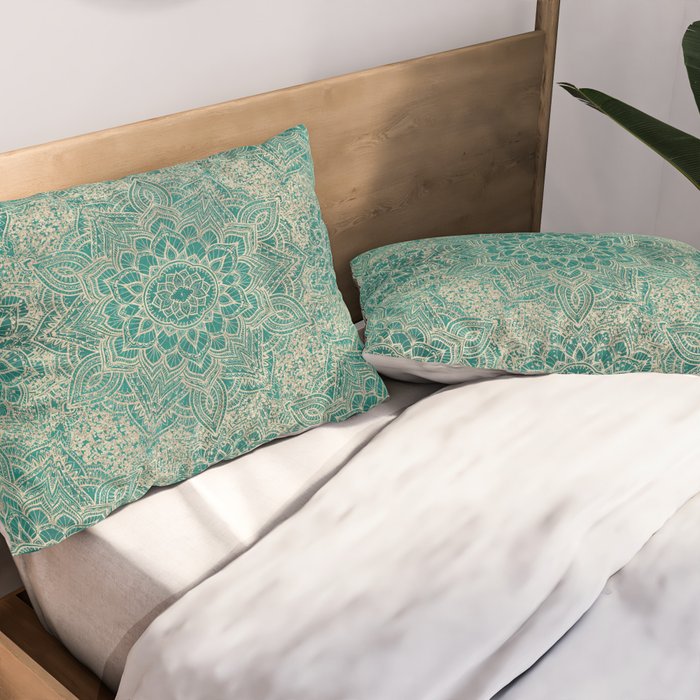 Azure teal Boho Jewel Mandala Pillow Sham Gallery Image 2