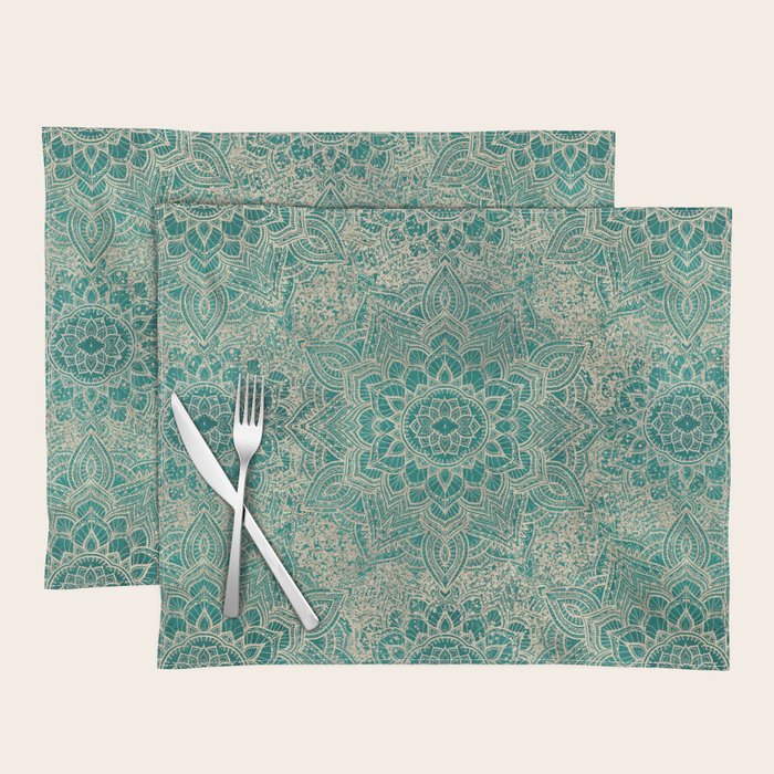 Azure teal Boho Jewel Mandala Placemat Gallery Image 1