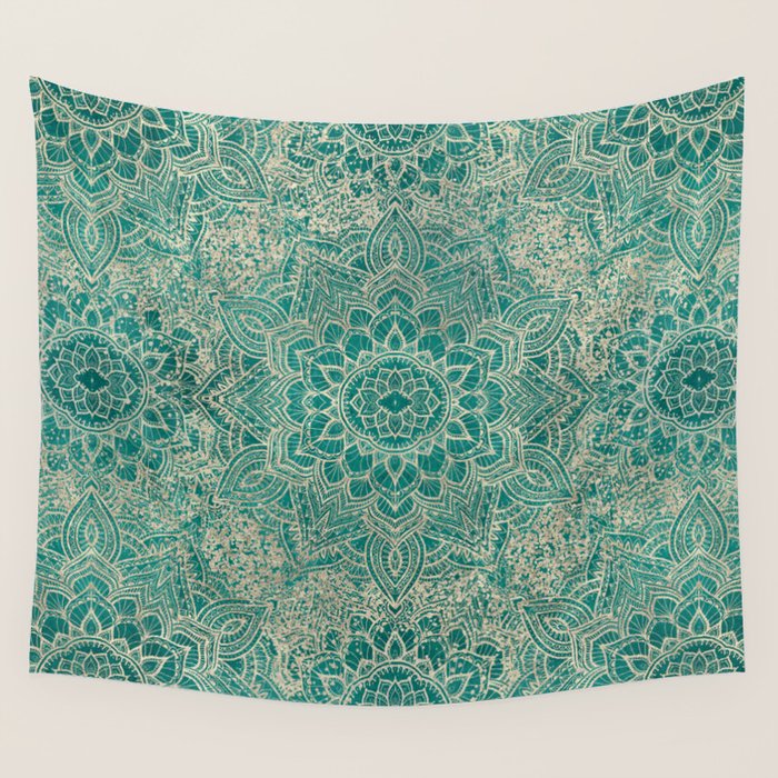 Azure teal Boho Jewel Mandala Wall Tapestry Gallery Image 1