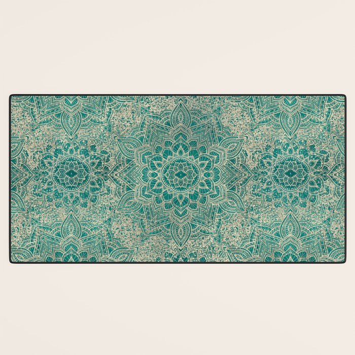 Azure teal Boho Jewel Mandala Desk Mat Gallery Image 3