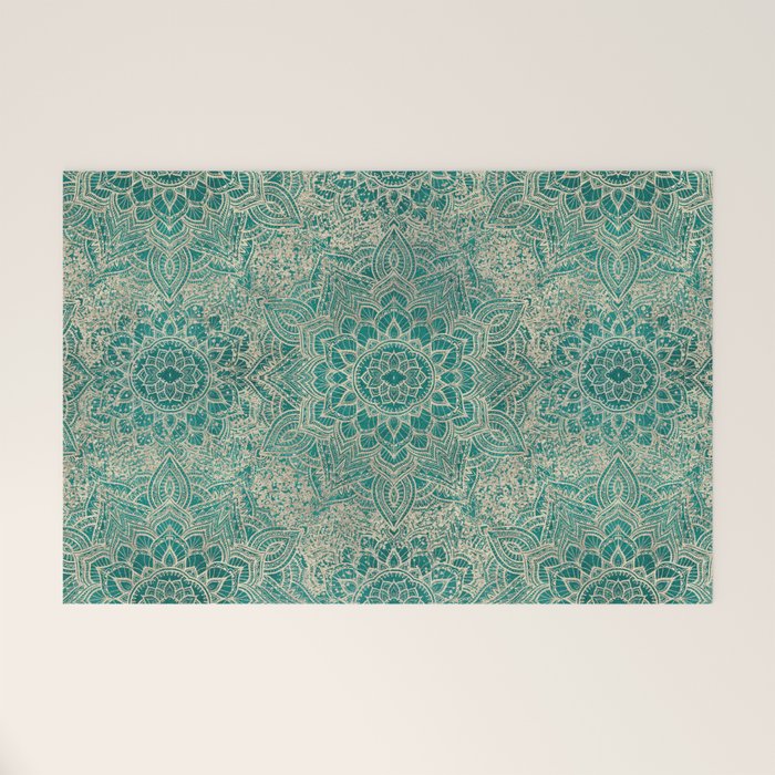 Azure teal Boho Jewel Mandala Welcome Mat Gallery Image 1