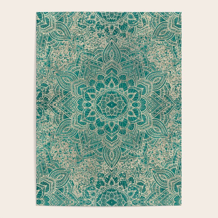 Azure teal Boho Jewel Mandala Poster Gallery Image 4