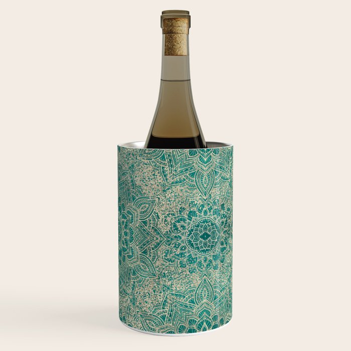 Azure teal Boho Jewel Mandala Wine Chiller Gallery Image 3