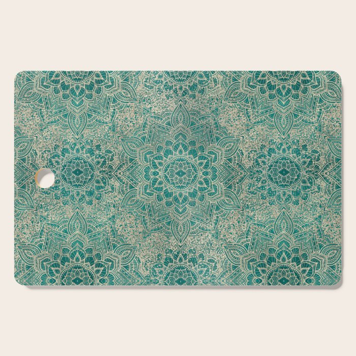 Azure teal Boho Jewel Mandala Cutting Board Gallery Image 1