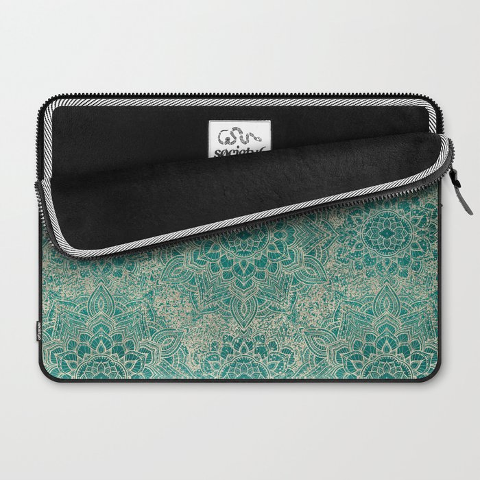 Azure teal Boho Jewel Mandala Laptop Sleeve Gallery Image 2