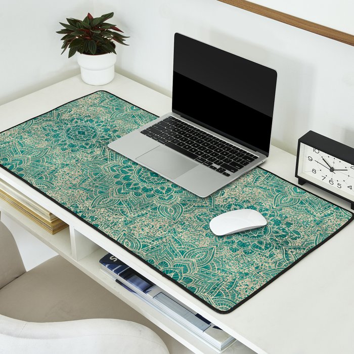 Azure teal Boho Jewel Mandala Desk Mat Gallery Image 2