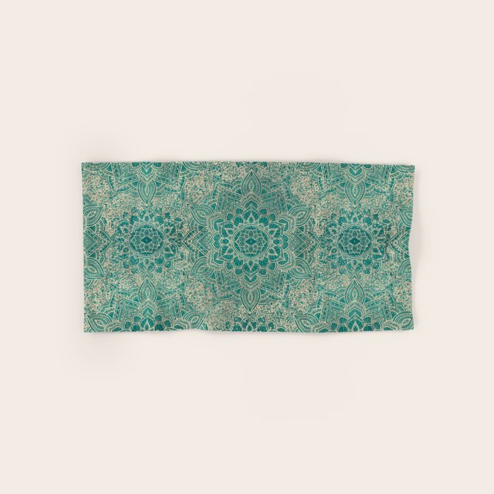 Azure teal Boho Jewel Mandala Bath Towel Gallery Image 1