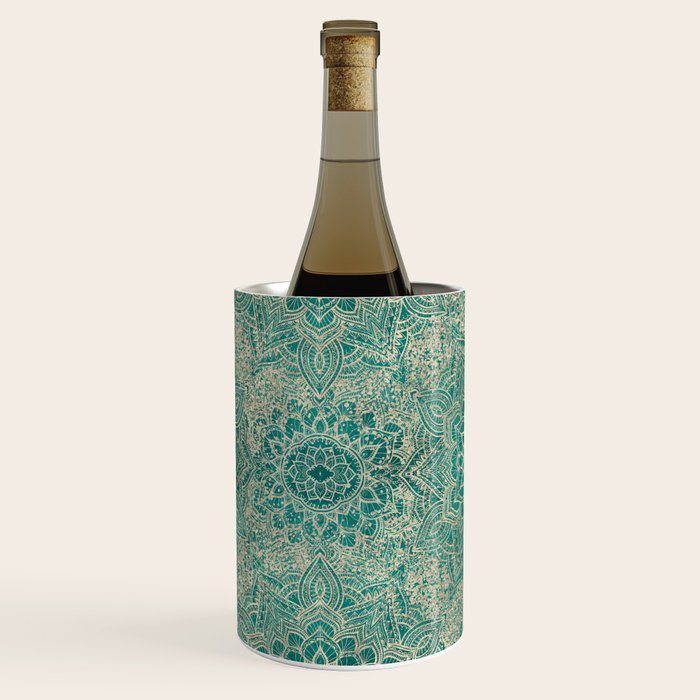 Azure teal Boho Jewel Mandala Wine Chiller Gallery Image 2