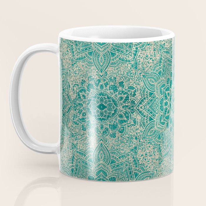 Azure teal Boho Jewel Mandala Coffee Mug Gallery Image 3