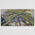 The Downwards Climbing - Summer Tree & Mountain Ukiyoe Nature Landscape in Green Desk Mat Gallery Image 3