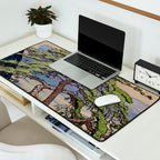 The Downwards Climbing - Summer Tree & Mountain Ukiyoe Nature Landscape in Green Desk Mat Gallery Image 2