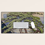 The Downwards Climbing - Summer Tree & Mountain Ukiyoe Nature Landscape in Green Desk Mat Gallery Image 1