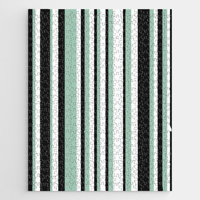Classic Stripes XII - Mint, Black and White Jigsaw Puzzle Gallery Image 1