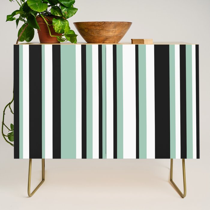 Classic Stripes XII - Mint, Black and White Credenza Gallery Image 1