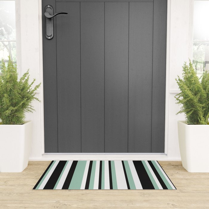 Classic Stripes XII - Mint, Black and White Welcome Mat Gallery Image 3