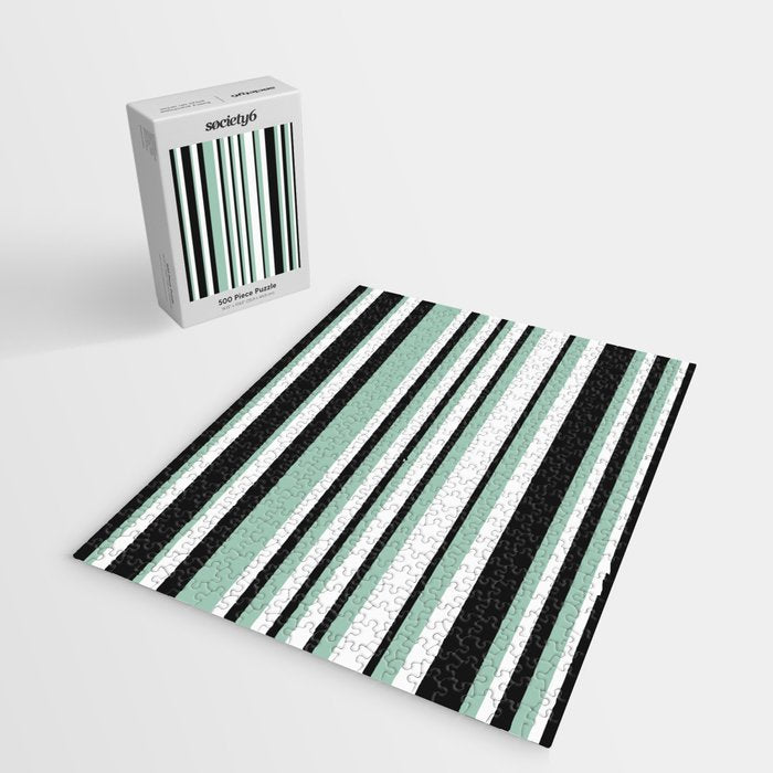 Classic Stripes XII - Mint, Black and White Jigsaw Puzzle Gallery Image 2