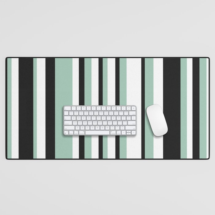 Classic Stripes XII - Mint, Black and White Desk Mat Gallery Image 1
