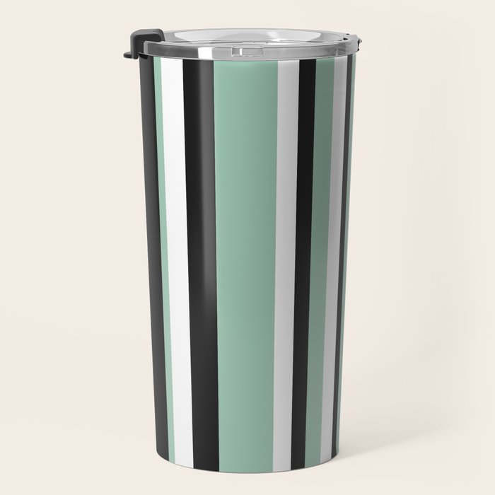 Classic Stripes XII - Mint, Black and White Travel Mug Gallery Image 3