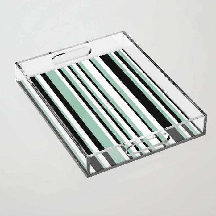 Classic Stripes XII - Mint, Black and White Acrylic Tray Gallery Image 1