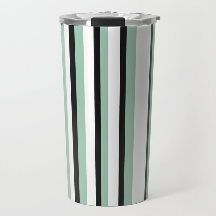 Classic Stripes XII - Mint, Black and White Travel Mug Gallery Image 1