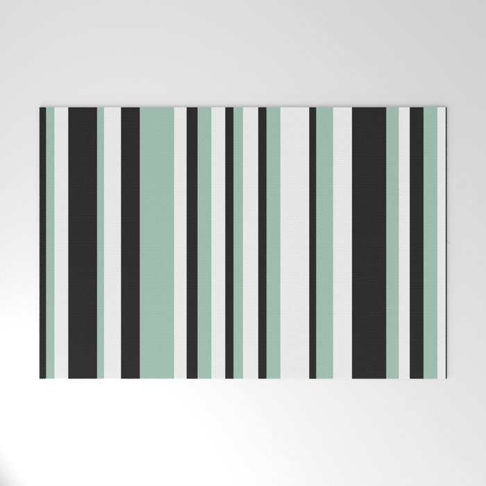 Classic Stripes XII - Mint, Black and White Welcome Mat Gallery Image 1