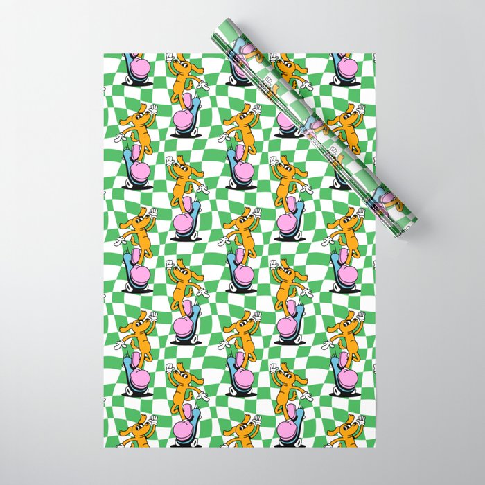 Retro dog cartoon character pattern Wrapping Paper Gallery Image 1