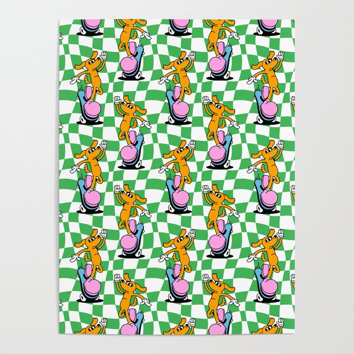 Retro dog cartoon character pattern Poster Gallery Image 4