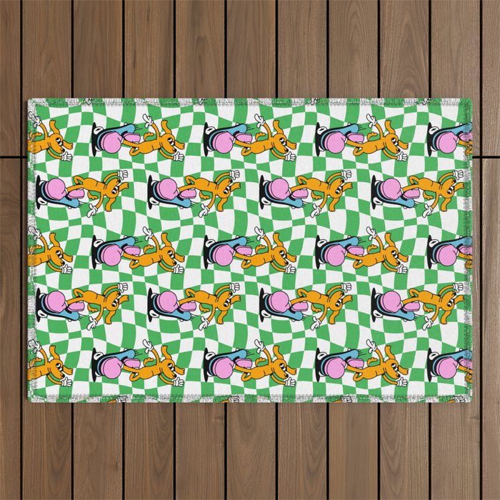 Retro dog cartoon character pattern Outdoor Rug Gallery Image 1