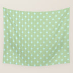 Mid Century Modern Atomic Stars and Dots Retro Pattern in Sage Green and Light Aqua Wall Tapestry Gallery Image 4